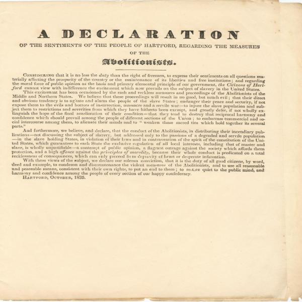 A Declaration Of The Sentiments Of The People Of Hartford | Teach US ...